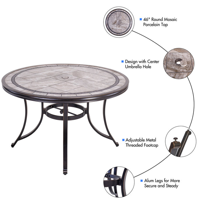 46" Round Patio Table With Handmade Porcelain Top And Heavy Duty Frame Fleur De Lis Living