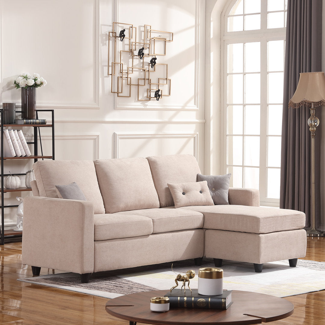 Campbelltown 78.5" Wide Reversible Sofa & Chaise with Ottoman Andover Mills™ Fabric: Beige Polyester Blend