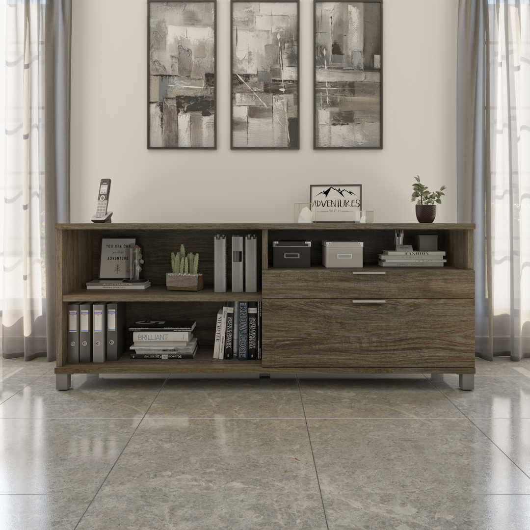 Idael 2 - 72W Credenza with 2 Drawers Ivy Bronx Finish: Walnut Gray