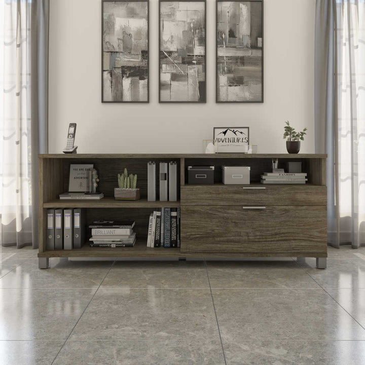 Idael 2 - 72W Credenza with 2 Drawers Ivy Bronx Finish: Walnut Gray