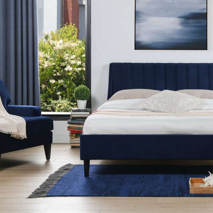 Helaina Tufted Upholstered Low Profile Platform Bed Wade Logan® Color: Navy Blue Velvet Size: Queen