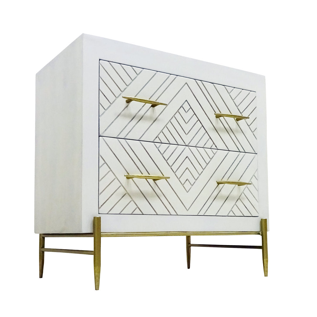 Wilbraham 2 - Drawer Nightstand in Cream/Brass Everly Quinn
