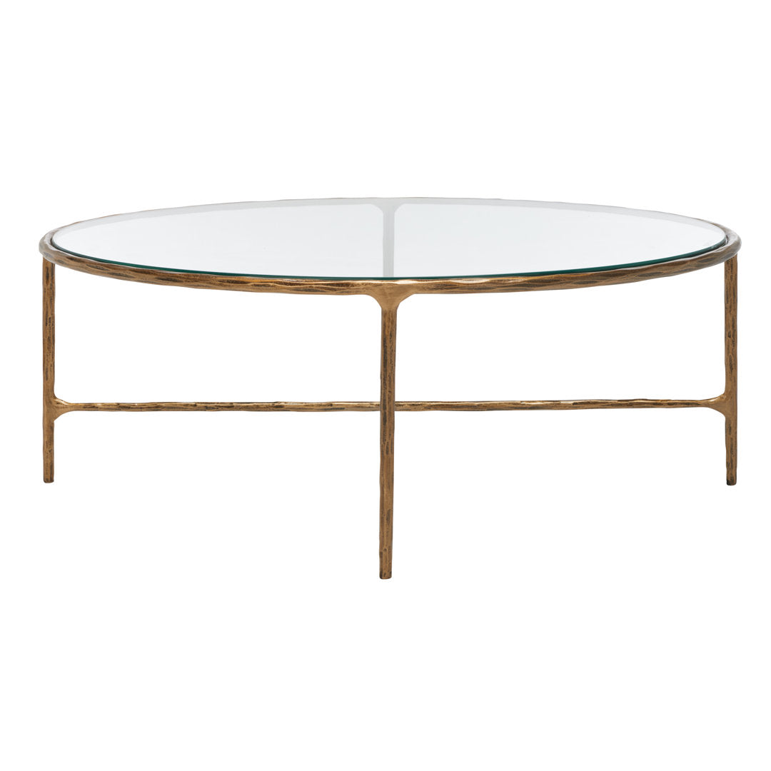 Evelynn 4 Legs Coffee Table Joss & Main Table Base Color: Brass, Table Top Color: Clear