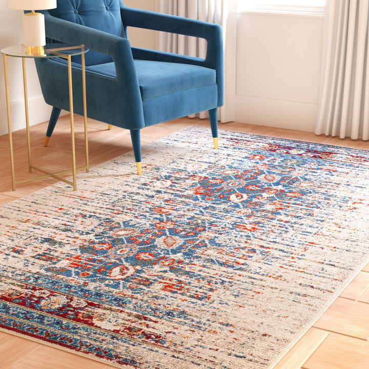 Hertzler Floral Ivory/Blue Area Rug Langley Street® Rug Size: Square 5'