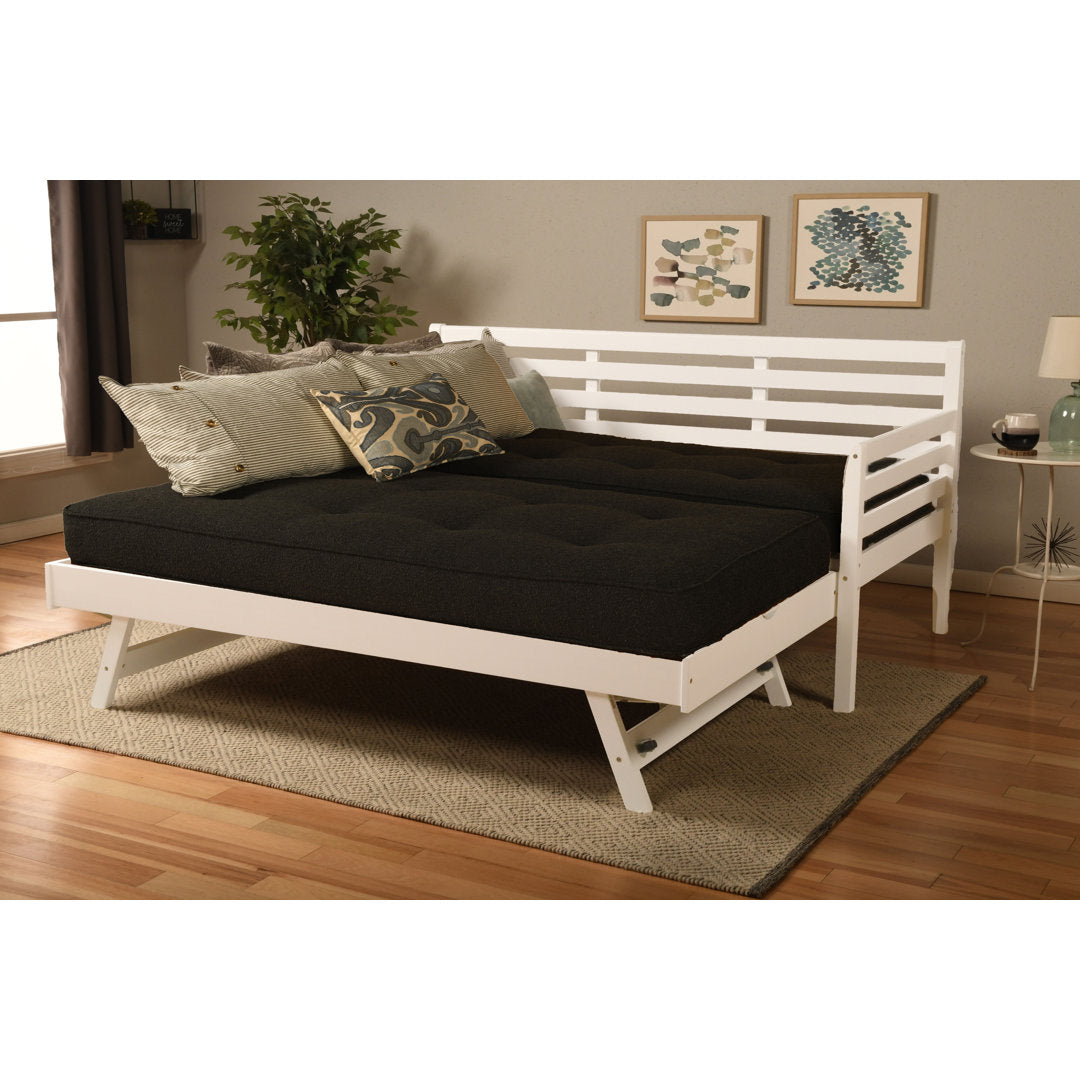 Alhamdi Boho Daybed and Pop-Up Bed with Mattresses Lark Manor™ Frame Color: White, Mattress Color: Canton Black