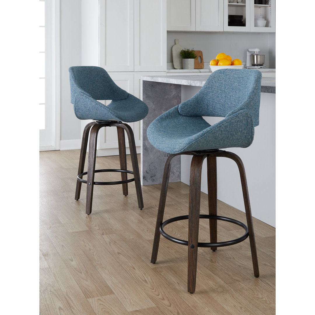 Lakyia Upholstered Bar & Counter Stool with Round Footrest George Oliver Upholstery: Blue, Seat Height: Counter Stool (26" Seat Height)