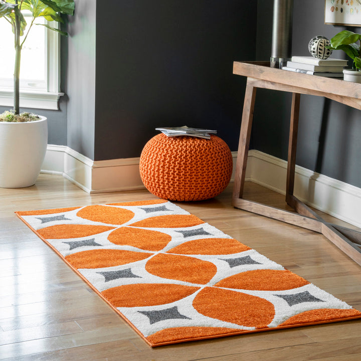 Southam Geometric Accent Rug for Living Room Bedroom Dining Room Entryway Kitchen, Deep Orange/White Wade Logan® Rug Size: Runner 2'6" x 12'