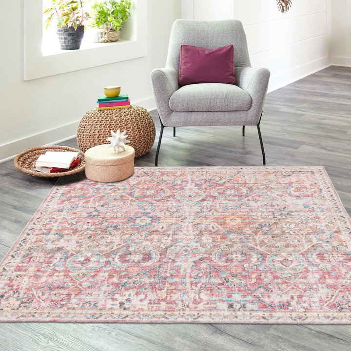 Engelhardt Floral Machine Made Power Loom Chenille Area Rug in Ivory/Pink Mistana™ Rug Size: Square 5'3"