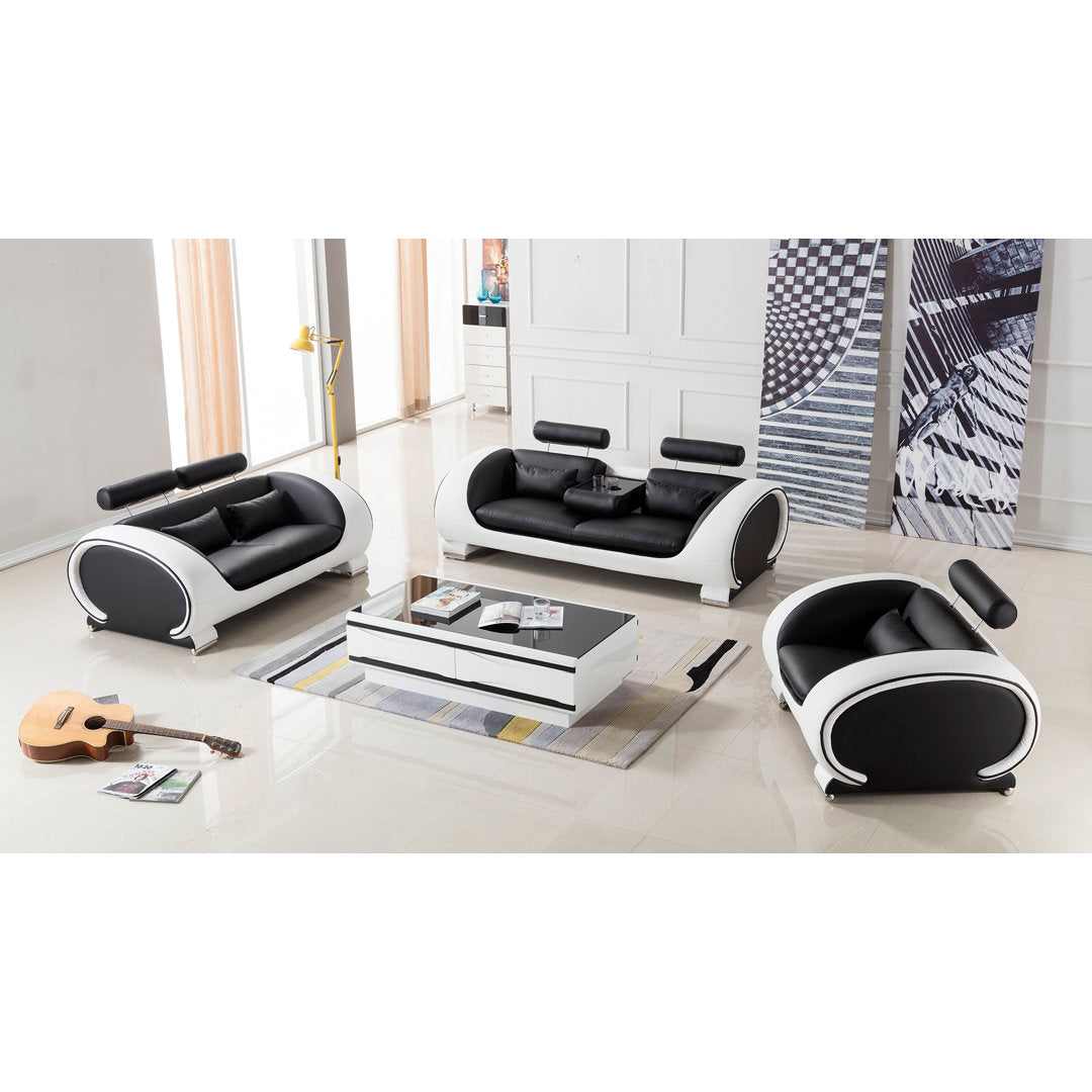 Shryock 65" Faux Leather Round Arm Loveseat Brayden Studio® Finish: Black/White