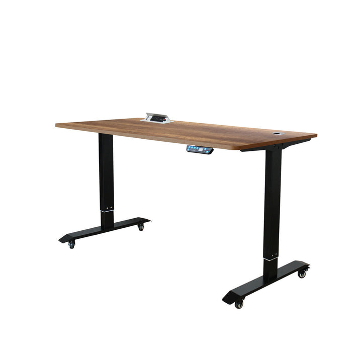 Sarasota Height Adjustable Standing Desk with Built-in Outlets Ebern Designs Color: Dark Maple/Black Size: 48" H x 52" W x 27" D
