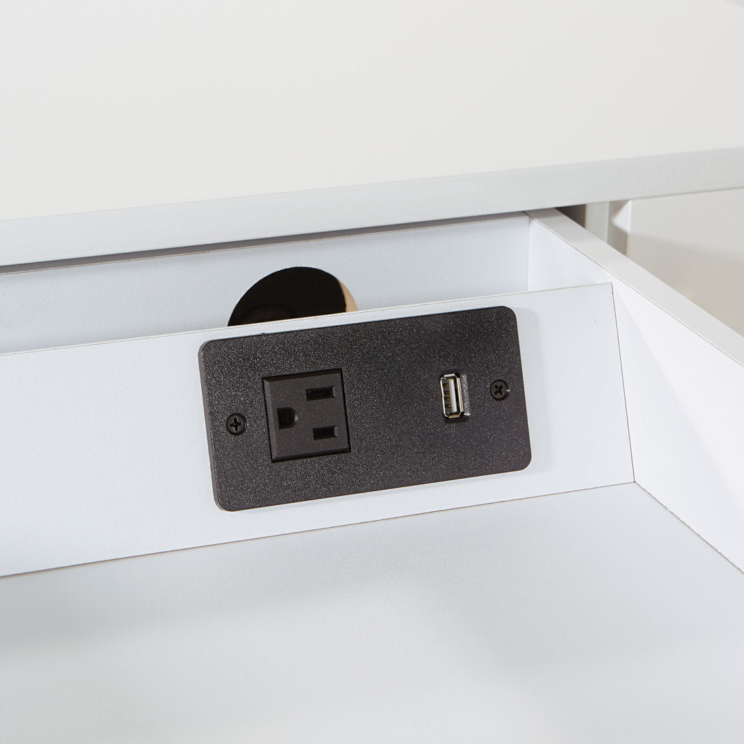Vallee Desk with Built in Outlets Mercer41 Color: White/Gold