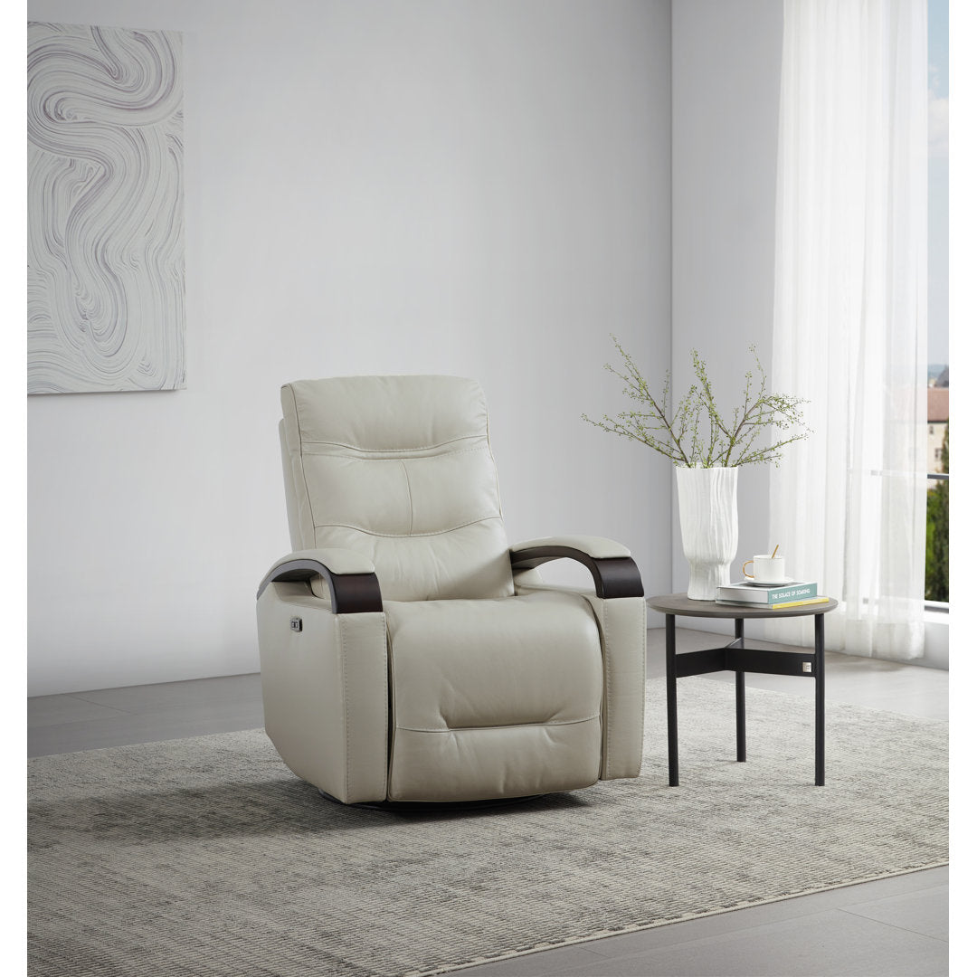 Elvina Genuine Leather Swivel Power Recliner Latitude Run® Upholstery Color: Light Gray