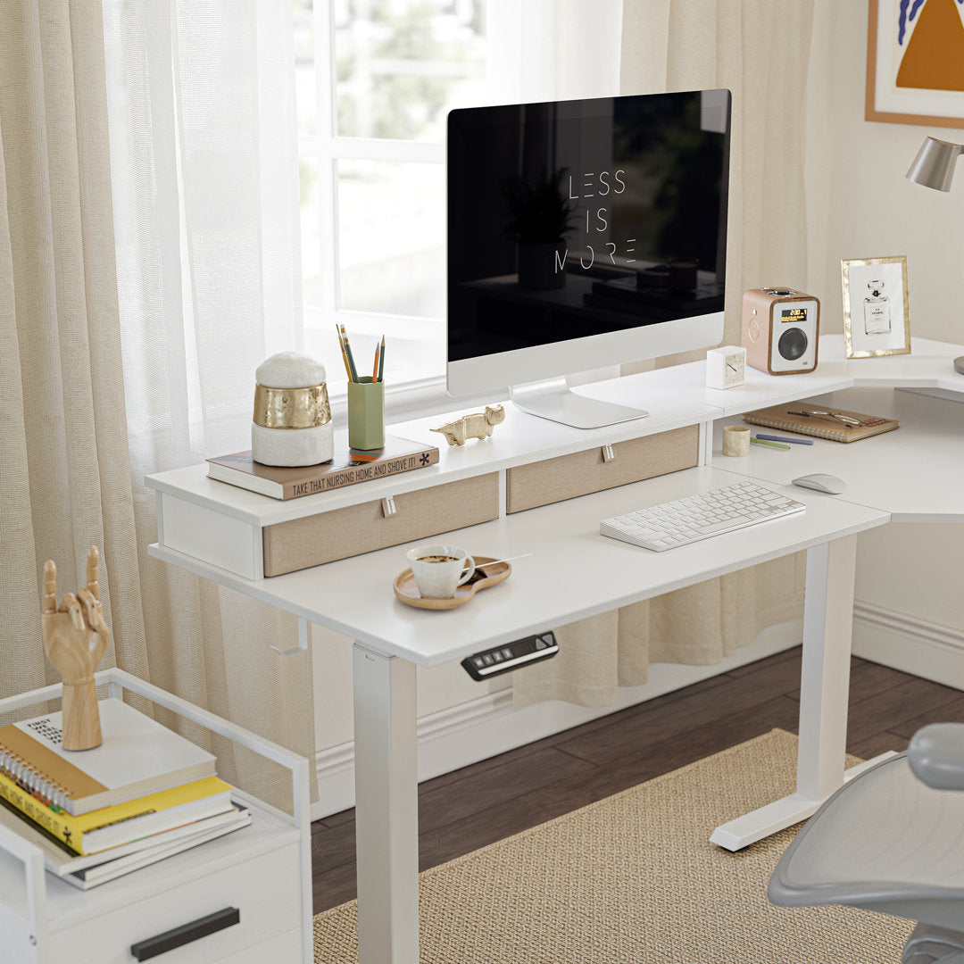 Llean L-Shape Standing Gaming Desk Inbox Zero Color (Top/Frame): White