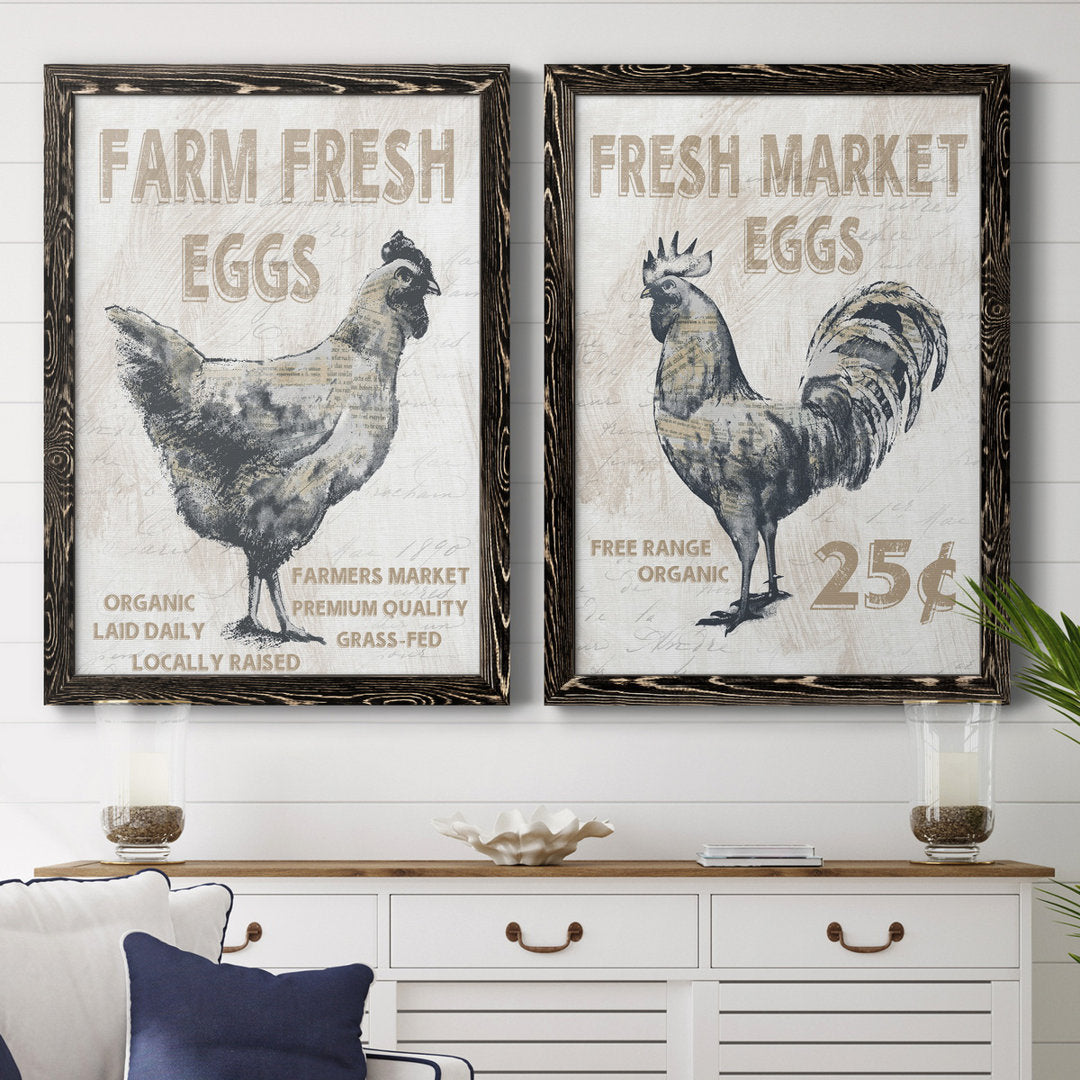Farm Fresh Chicken - 2 Piece Print Set (Set of 2) August Grove® Mat Color: No Mat Size: 26.5" H x 73" W x 3" D Format: Silver Framed Canvas