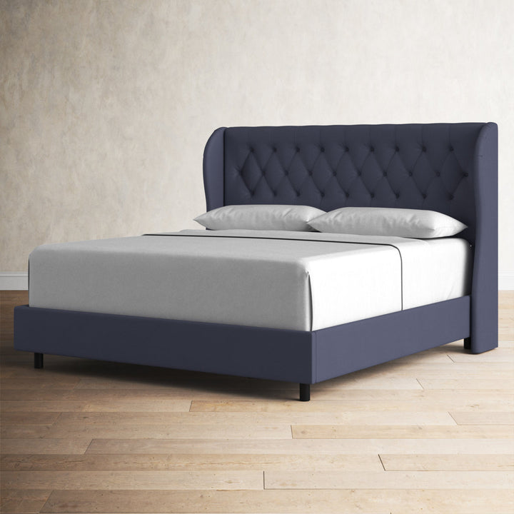 Knaresborough Tufted Upholstered Low Profile Standard Bed Greyleigh™ Size: Queen Body Fabric: Navy Twill