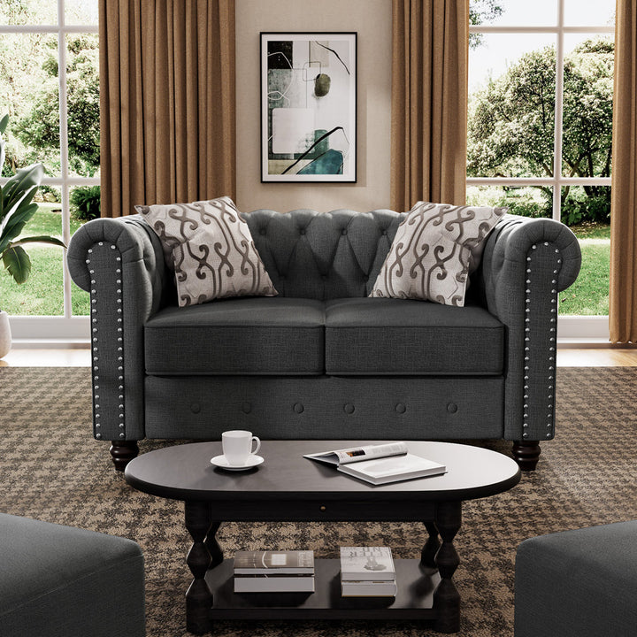 60'' Upholstered Loveseat Canora Grey Fabric: Gray Linen Blend