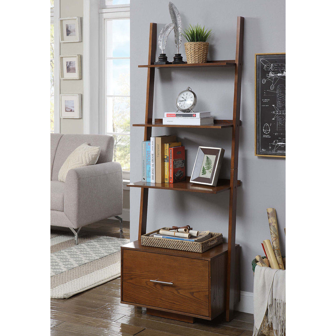 69'' H x 24.75'' W Solid Wood Ladder Bookcase Ebern Designs Color: Dark Walnut
