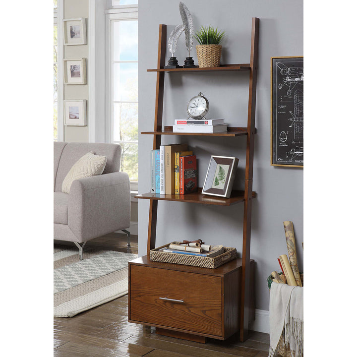 69'' H x 24.75'' W Solid Wood Ladder Bookcase Ebern Designs Color: Dark Walnut