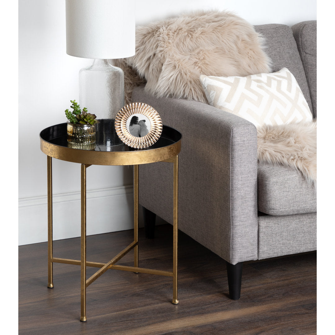 Ekta Tray Top Cross Legs End Table Willa Arlo™ Interiors Table Base Color: Gold, Table Top Color: Black