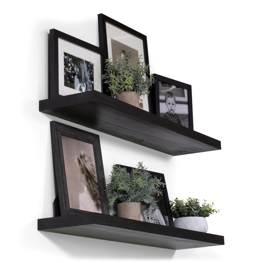 Bridgecliff 2 Piece Poplar Solid Wood Floating Shelf (Set of 2) Rosalind Wheeler Size: 1.38" H x 48" W x 6" D Finish: Midnight