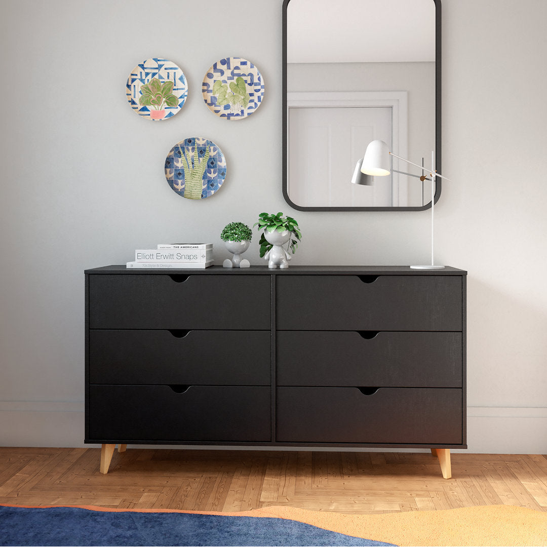 6 Drawer 59" W Double Dresser George Oliver Color: Black