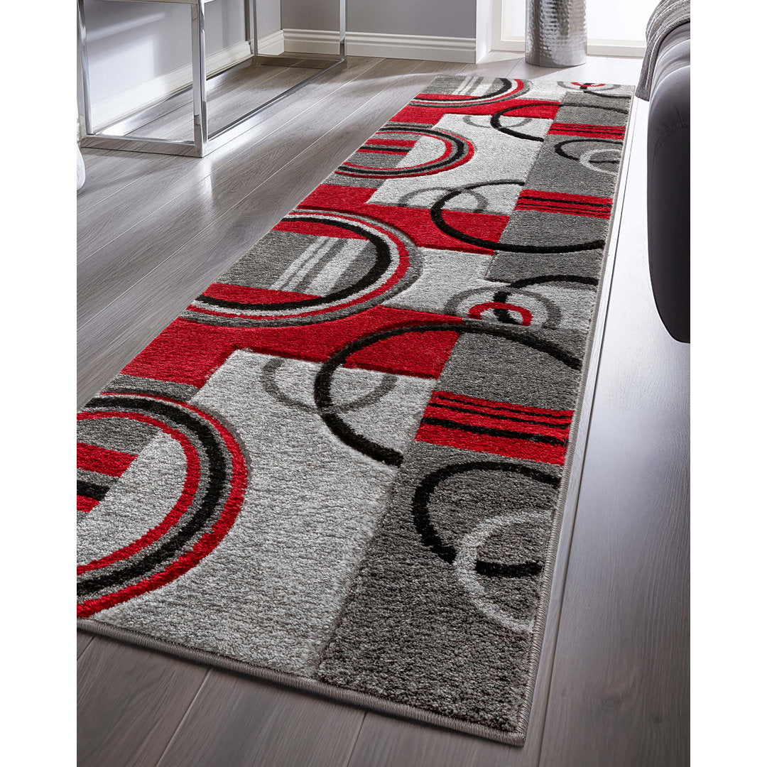 Shaliya Galaxy Waves Grey Red Modern Geometric Rug Ebern Designs Rug Size: Runner 2' x 7'
