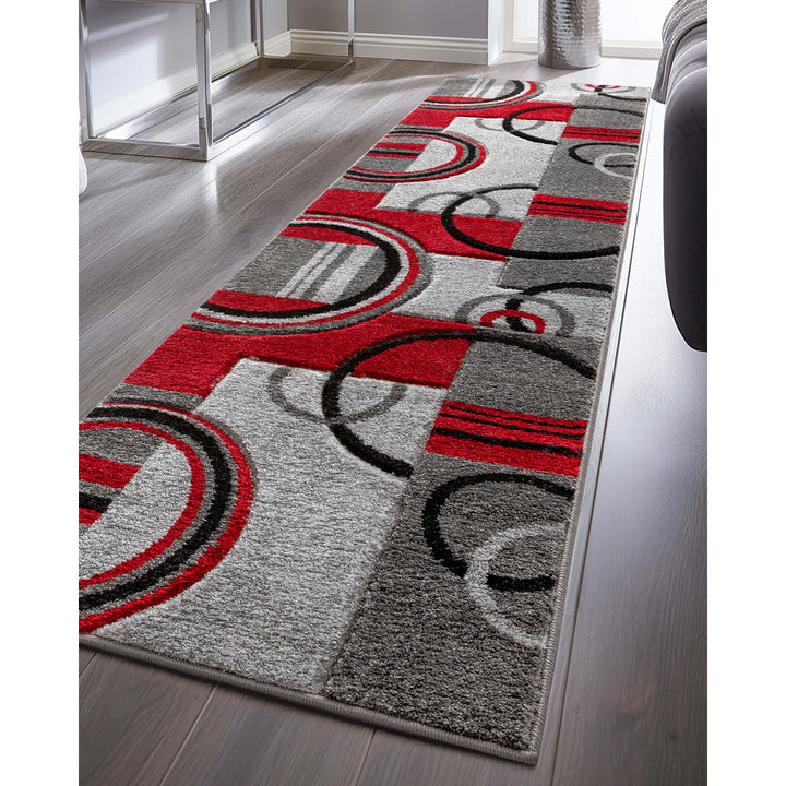 Shaliya Galaxy Waves Grey Red Modern Geometric Rug Ebern Designs Rug Size: Runner 2' x 7'