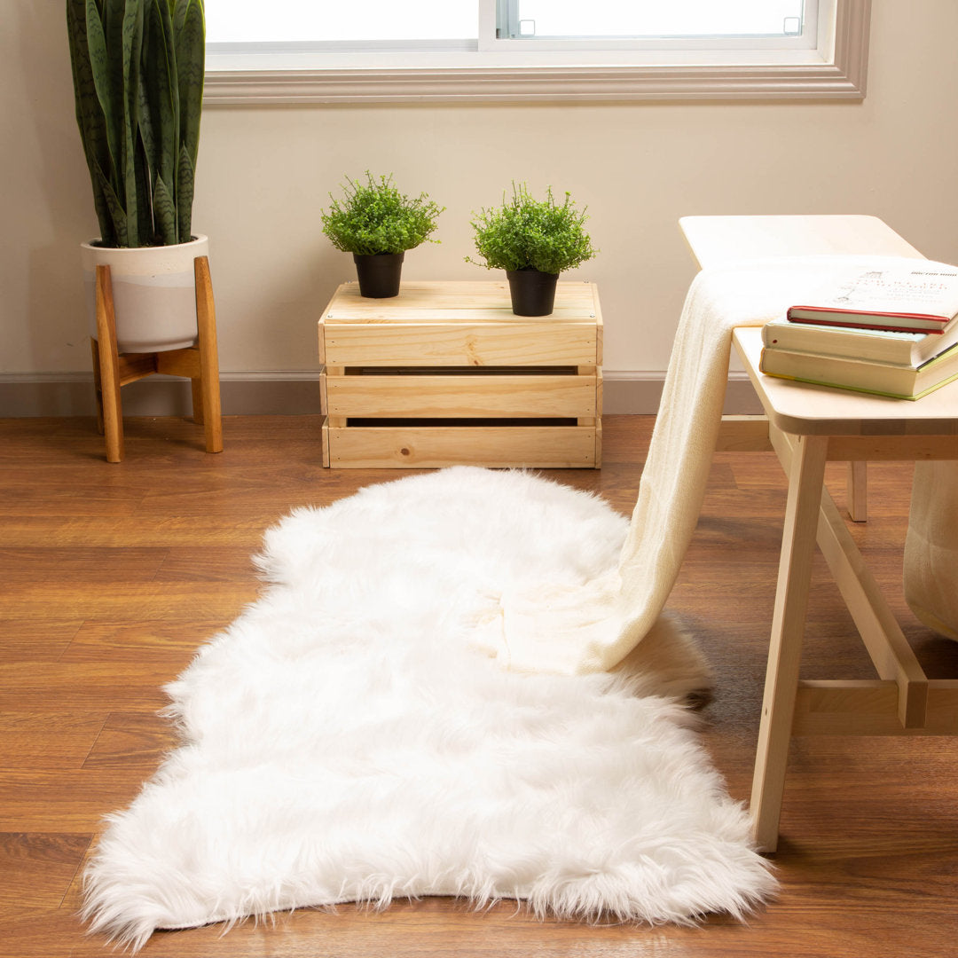 Diller White Faux Sheepskin Fur Machine Washable Shag Fluffy Area Rug Willa Arlo™ Interiors Rug Size: Novelty 2' x 4'