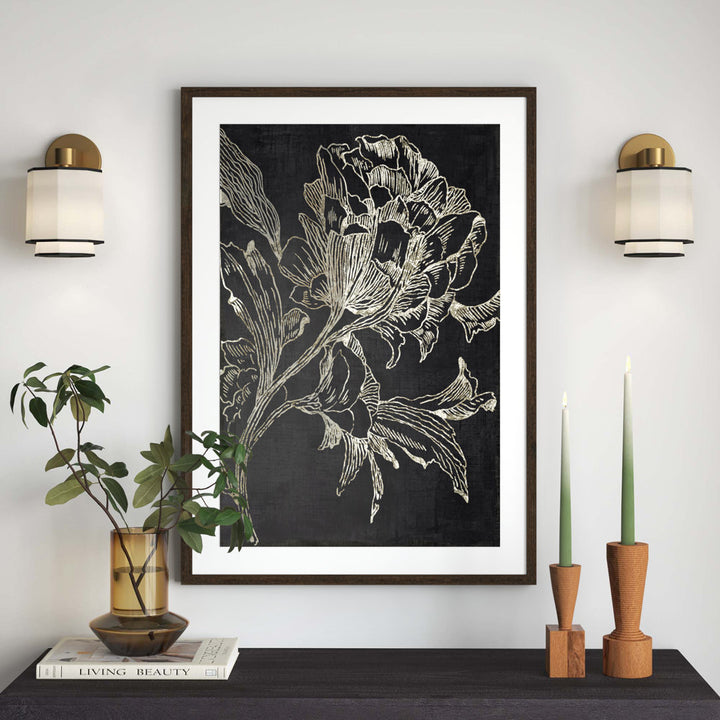 Golden Flower Folklore I by Asia Jensen - Picture Frame Graphic Art Print Joss & Main Size: 41.5" H x 29.5" W Format: Walnut Framed