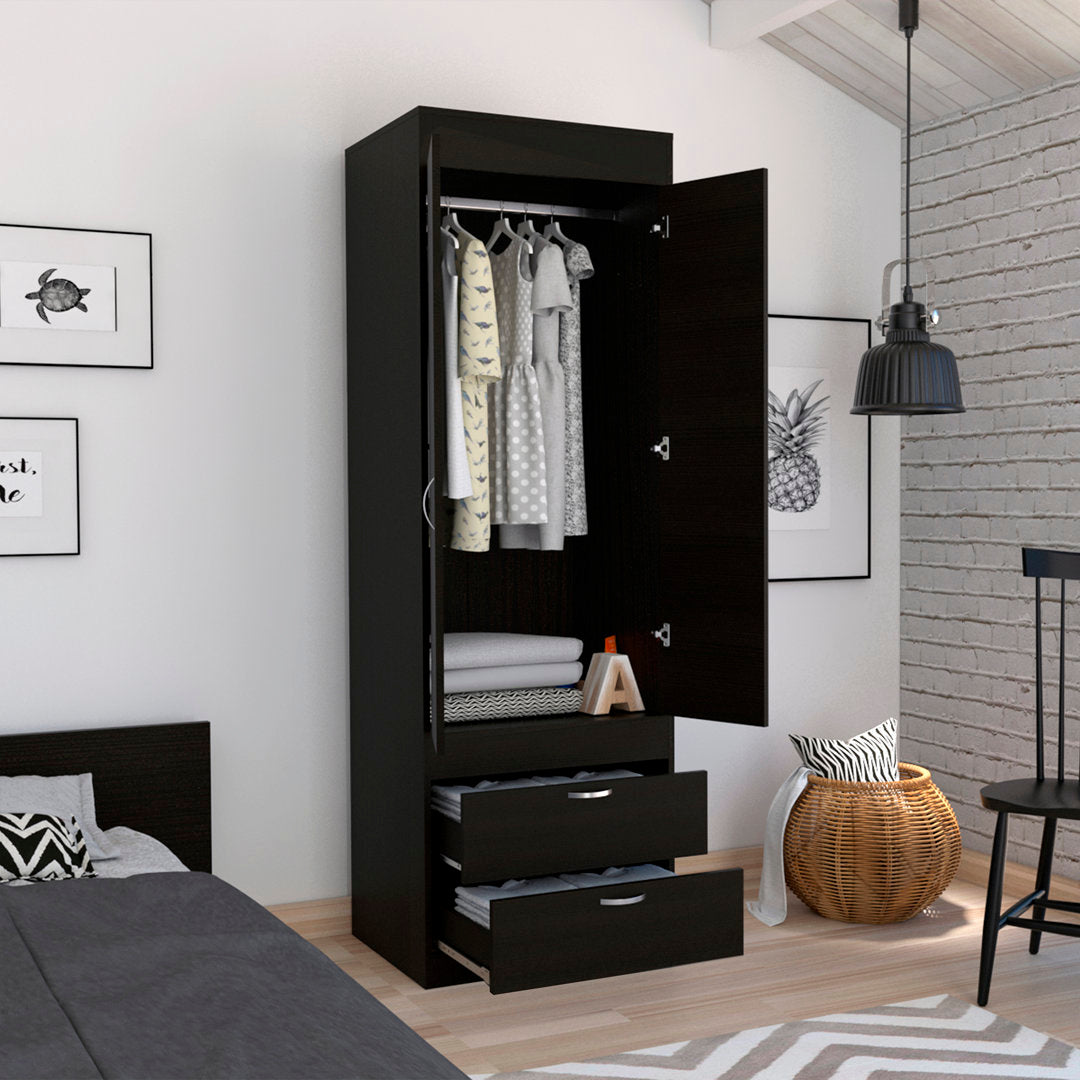 Lisboa Armoire with Double Doors, 2 Drawers, and Hanging Rod Latitude Run® Color: Black