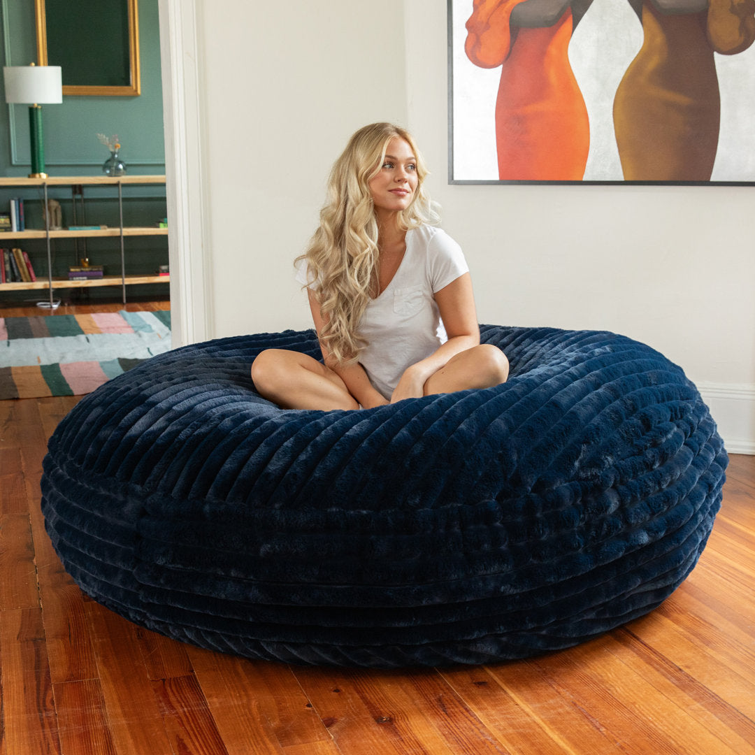 6 Foot Cocoon - Large Bean Bag Chair - Mondo Faux Fur Trule Upholstery Color: Midnight Blue