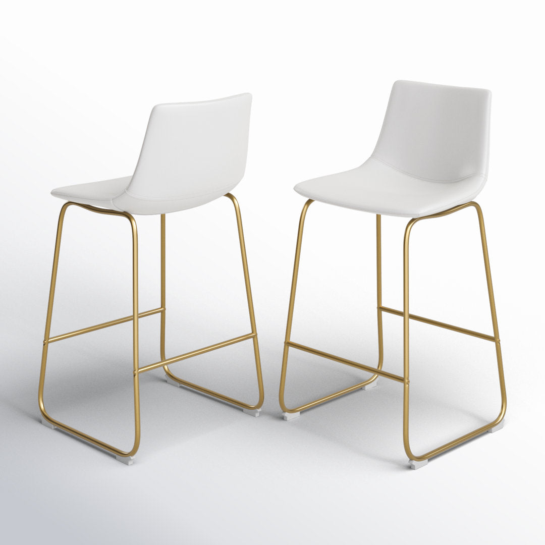 Nia Vegan Leather Bar & Counter Stool (Set of 2) AllModern Frame Color: Gold Seat Height: Counter Stool (24" Seat Height), Upholstery: Off White Vegan Leather