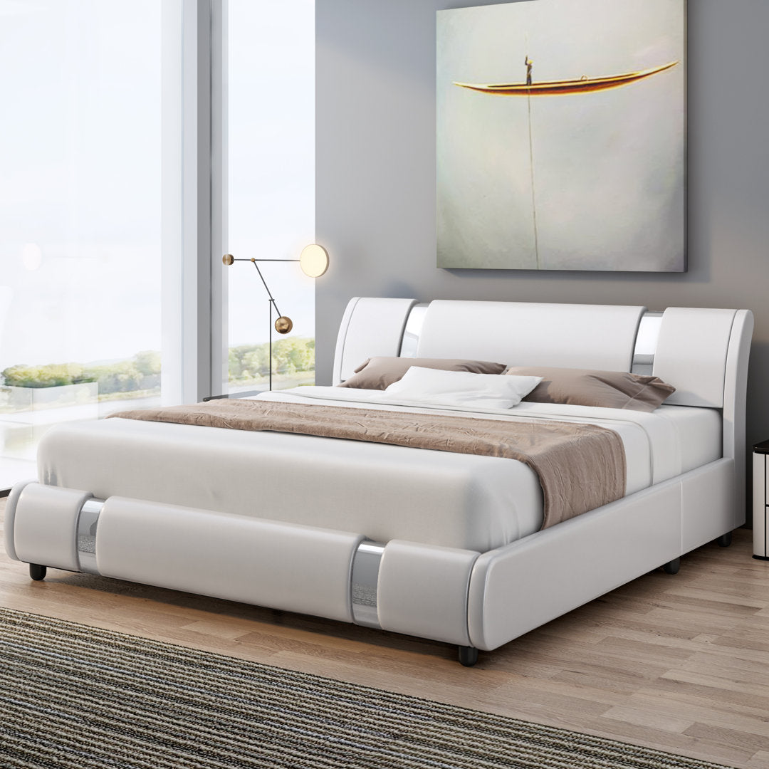 Conshohocken Low Profile Modern Leather Upholstered Platform Bed Frame with Adjustable Headboard Wade Logan® Color: White Size: Queen