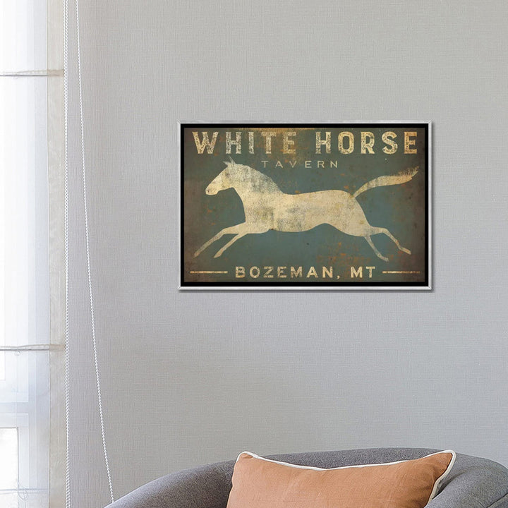White Horse Tavern Textual Art on Wrapped Canvas East Urban Home Size: 18" H x 26" W x 1.5" D Format: Silver Framed