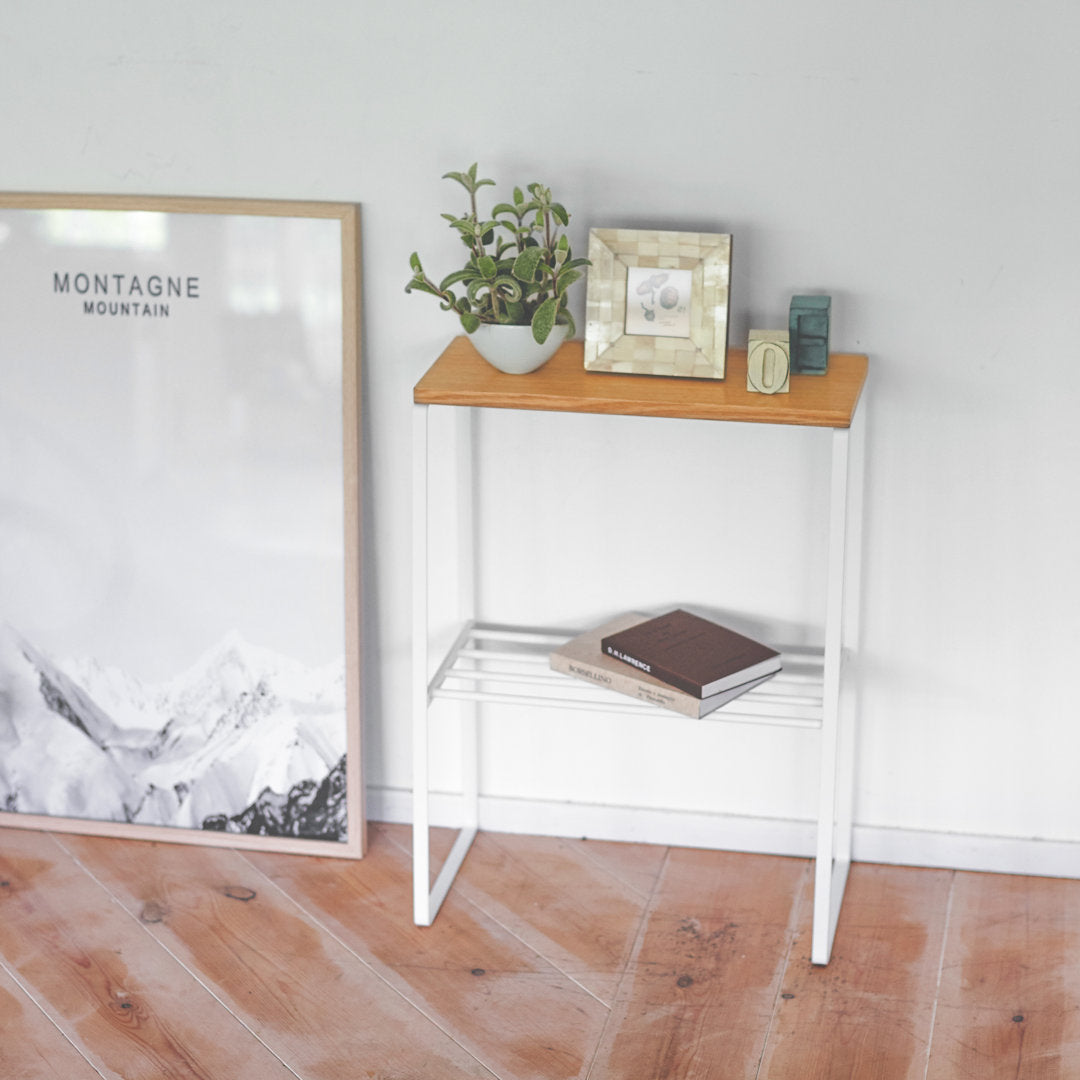 Tosca Yamazaki Home Narrow Living Room End Table, Slim Side Storage Shelf Accent Table, Steel + Wood Yamazaki Home