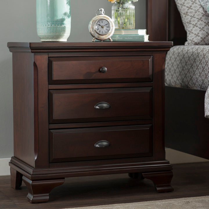 Plattsburgh 3 - Drawer Solid Wood Nightstand in Cherry Three Posts™