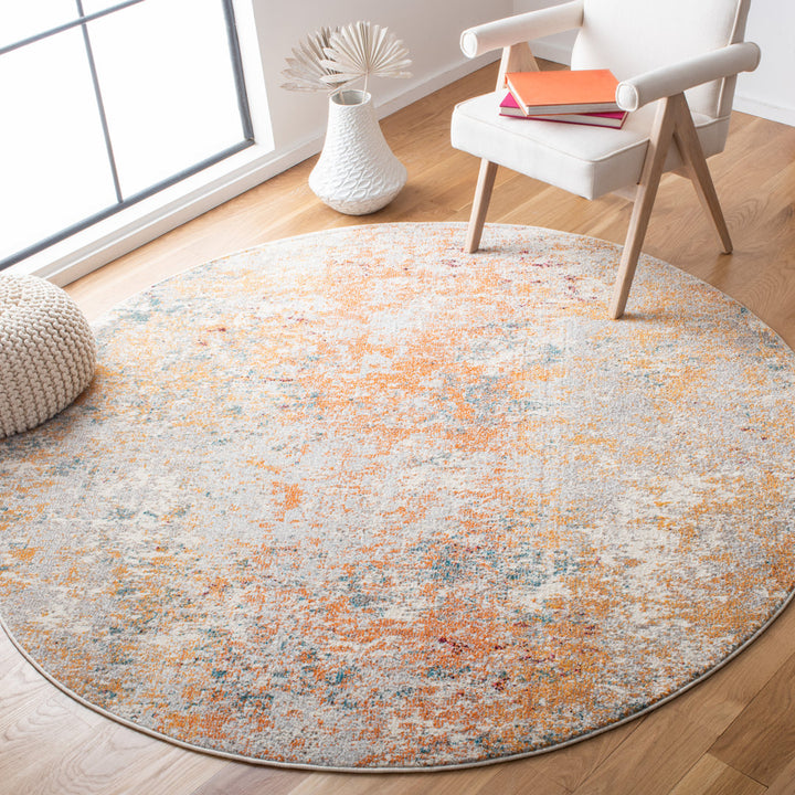Besfort Abstract Ivory/Orange Area Rug Wade Logan® Rug Size: Round 6'7"