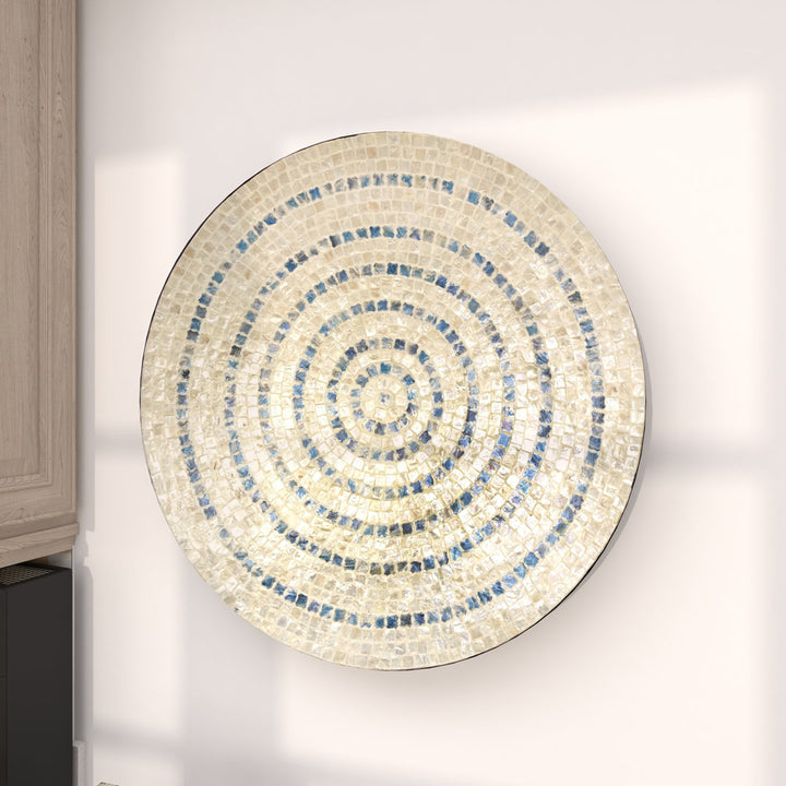 Mother of Pearl Shell Handmade Mosaic Plate Home Wall Decor with Blue Accents Dakota Fields