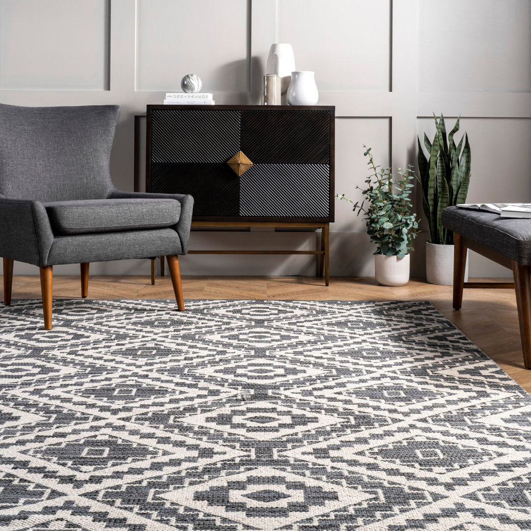 Kleiber Geometric Handmade Flatweave Cotton White/Gray Area Rug Foundry Select Rug Size: Rectangle 5' x 8'