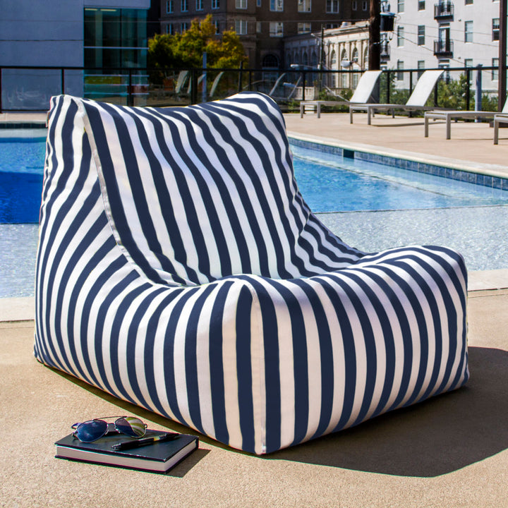 Ponce Outdoor Medium Bean Bag Chair & Lounger Jaxx Fabric Type: Navy/White Striped Sunbrella