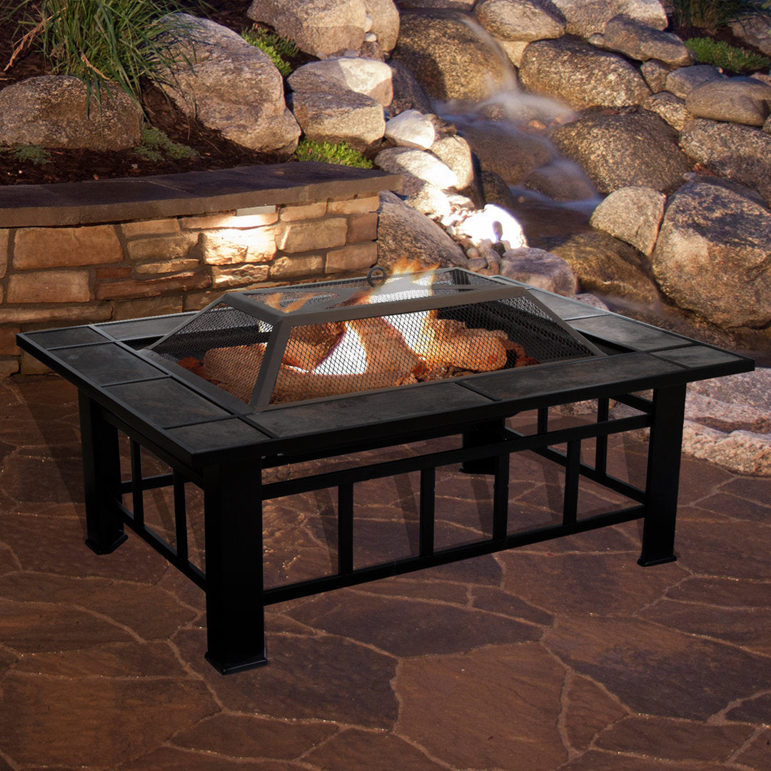 Fire Pit - 37-Inch Outdoor Firepit Table with Screen, Cover, and Poker - Outdoor Fire Pits for Backyard, Deck, Patio, or Porch by Pure Garden Alcott Hill®