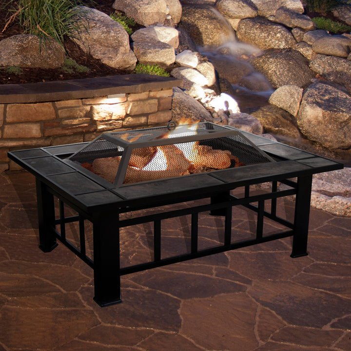 Fire Pit - 37-Inch Outdoor Firepit Table with Screen, Cover, and Poker - Outdoor Fire Pits for Backyard, Deck, Patio, or Porch by Pure Garden Alcott Hill®