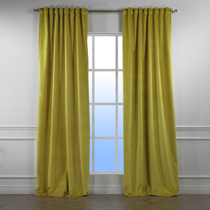 Matte Velvet Extra wide x Extra Long Custom Made Decorative Single Panel Lilijan Home & Curtain Curtain Color: 64 Lime Size per Panel: 100" W x 84" L