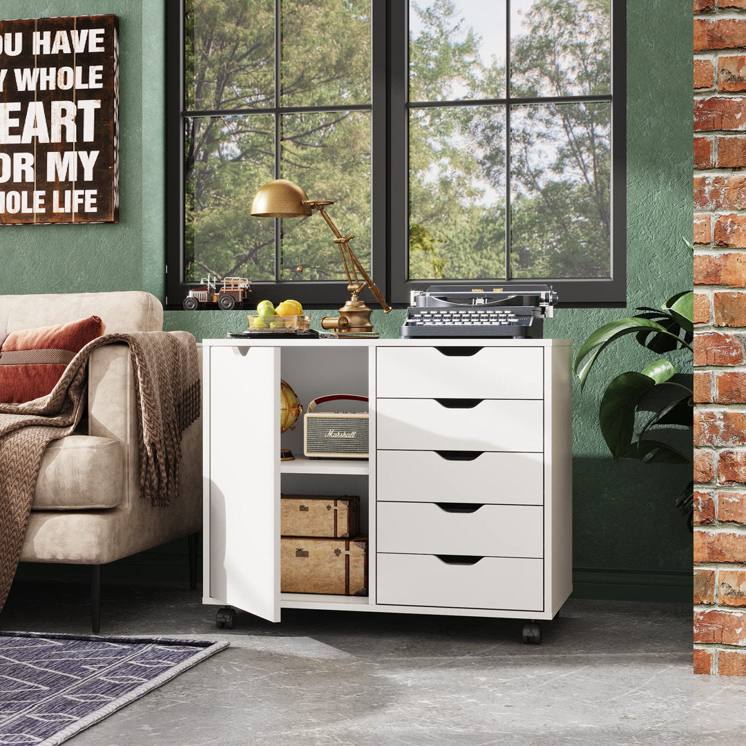Gebhardt 5-Drawer Lateral Filing Cabinet Wade Logan® Color: White