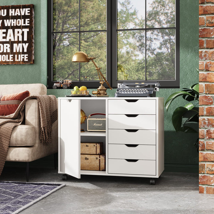 Gebhardt 5-Drawer Lateral Filing Cabinet Wade Logan® Color: White