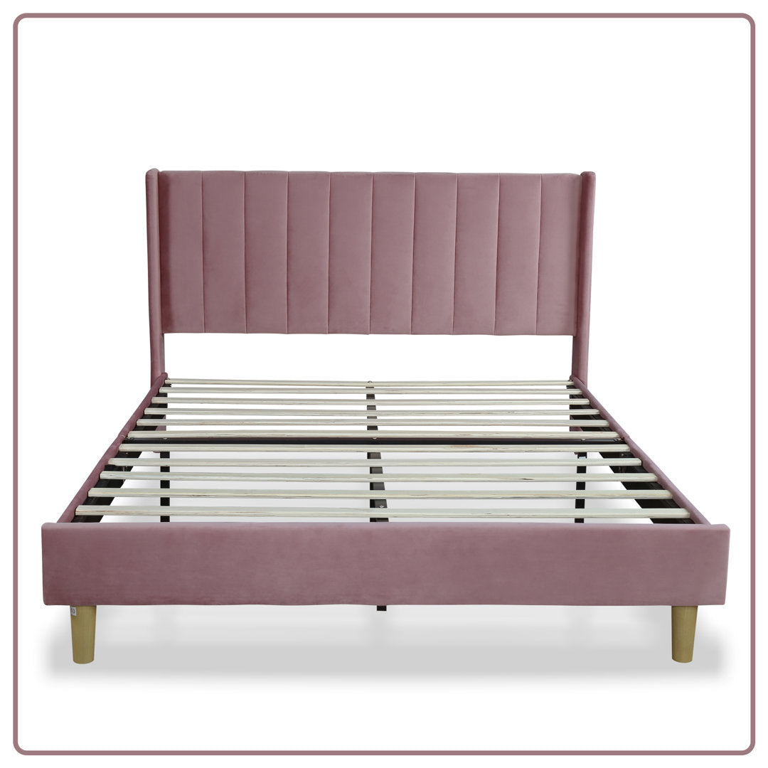 Eriksay Low Profile Upholstered Platform Bed with Wingback Headboard Wade Logan® Color: Pink Velvet Size: Queen