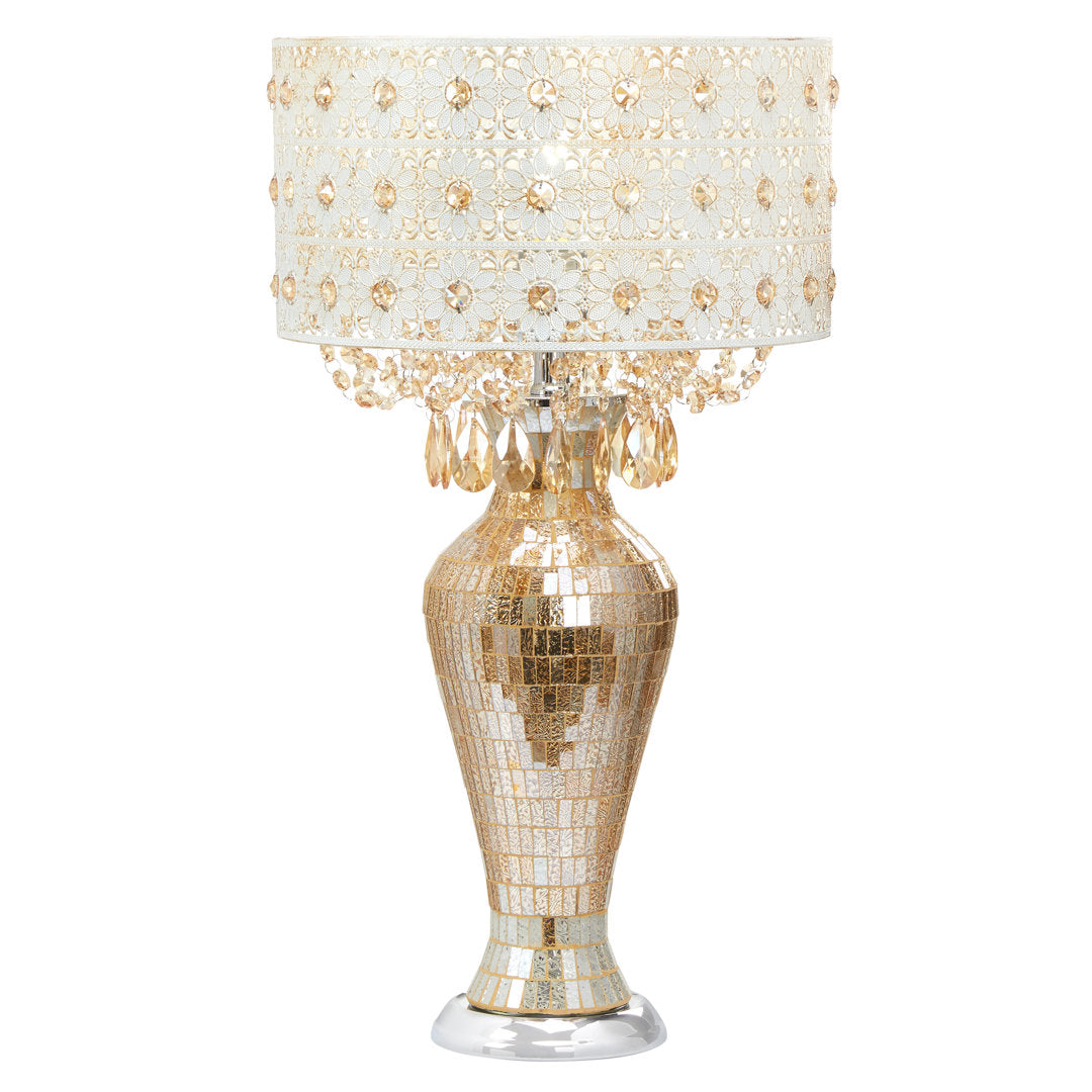 Wedgeworth 25"H Jeweled Metal and Mosaic Base Table Lamp with Cascading Crystals Willa Arlo™ Interiors
