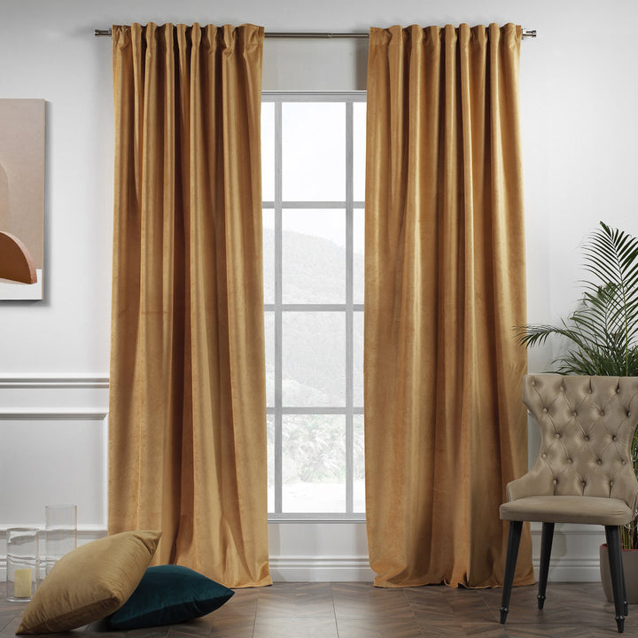 Matte Velvet Extra wide x Extra Long Custom Made Decorative Single Panel Lilijan Home & Curtain Curtain Color: 61 Dijon Size per Panel: 100" W x 132" L