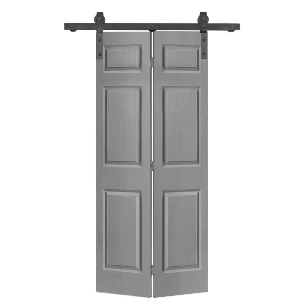 Paneled MDF Composite Bifold Barn Door with Installation Hardware Kit Calhome Size: 30" x 84" Finish: Light Gray