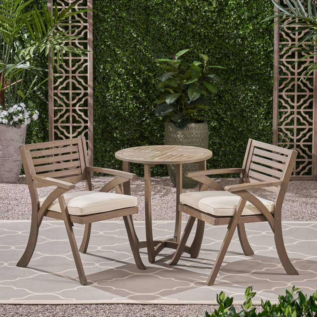 Round 2 - Person 28" Long Bistro Set with Cushions Red Barrel Studio® Frame Color/Cushion Color: Gray Finish Frame/Cream Cushion